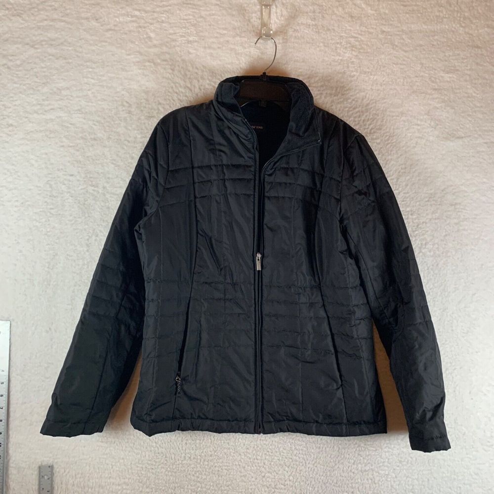 Lands' End Womens Full Zip Fleece Lining Quilted Winter Coat Jacket Black Size L